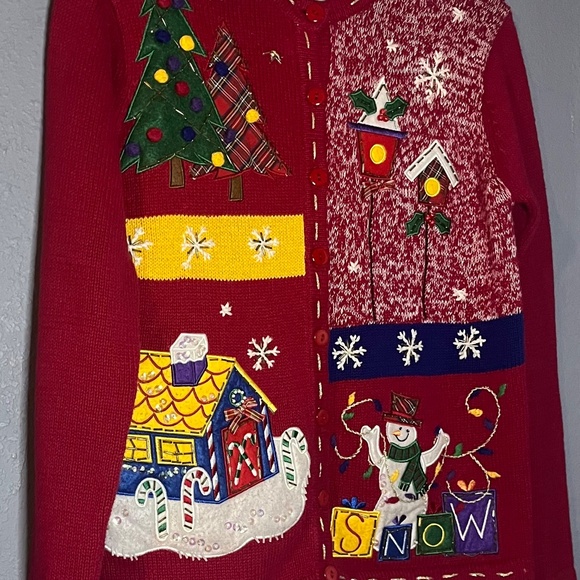 VTG White Stag Christmas Cardigan Sweater Women’s Small Embroidered Appliqués - Picture 7 of 11